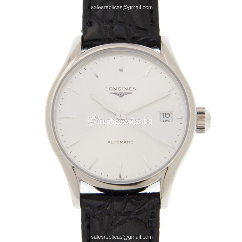 Longines Lyre Automatic - Silver Dial - Steel Case - Black Alligator Strap - Sapphire Crystal - Luxury Longines Replica Watch