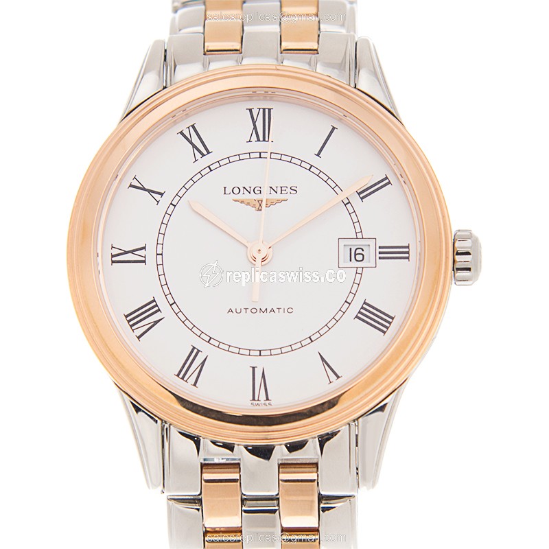 Longines L4.374.3.91.7 Flagship Replica - Automatic - 18kt Rose Gold & Steel Case - White Dial