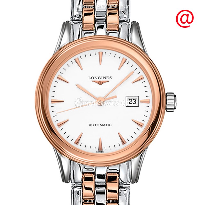 Longines Flagship Replica - Automatic - 18kt Rose Gold & Steel - White Dial - Gold Clasp - Luxury Replica FLAGSHIP Watch