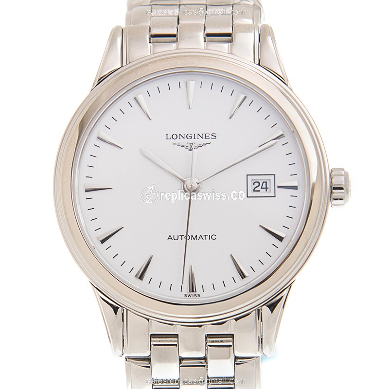 Longines L4.374.4.12.6 Replica - Automatic - Steel Case - White Dial on Silver Strap - Luxury Replica FLAGSHIP Watch