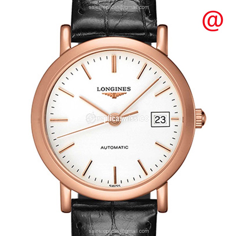 Longines LA GRANDE Replica - Automatic - 18kt Rose Gold - White Dial, Leather
