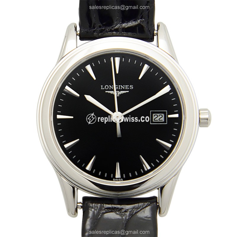 Longines Flagship Replica - Quartz - Black Dial, Alligator Buckle - Luxury Replica FLAGSHIP Watch
