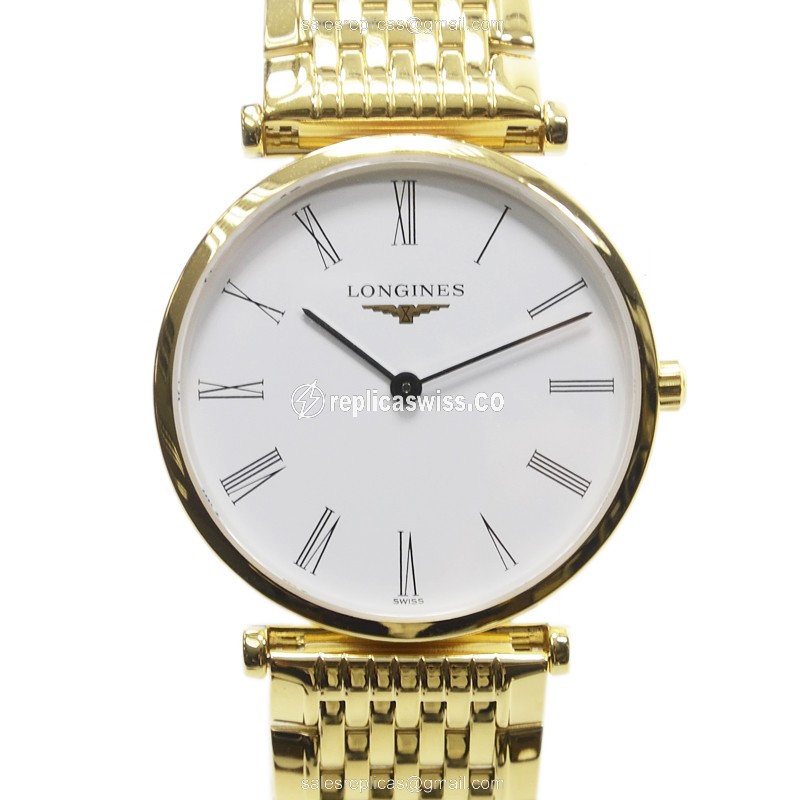 Longines LA GRANDE Quartz PVD Gold - White Dial - Gold Strap - Sapphire Crystal