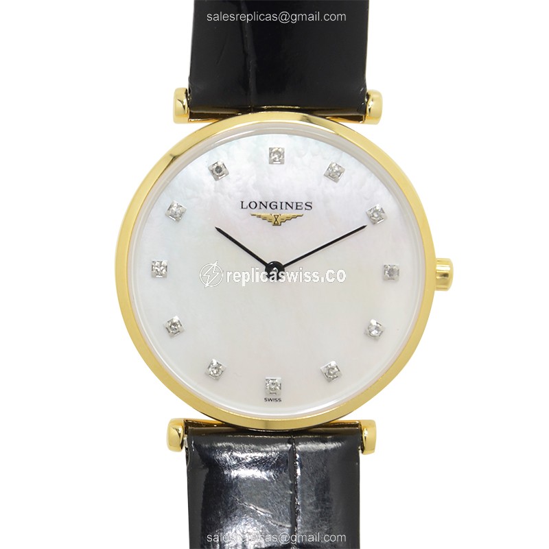 Longines L4.512.2.87.2 Replica - Quartz - 18kt Gold Case - White Dial, Leather Strap