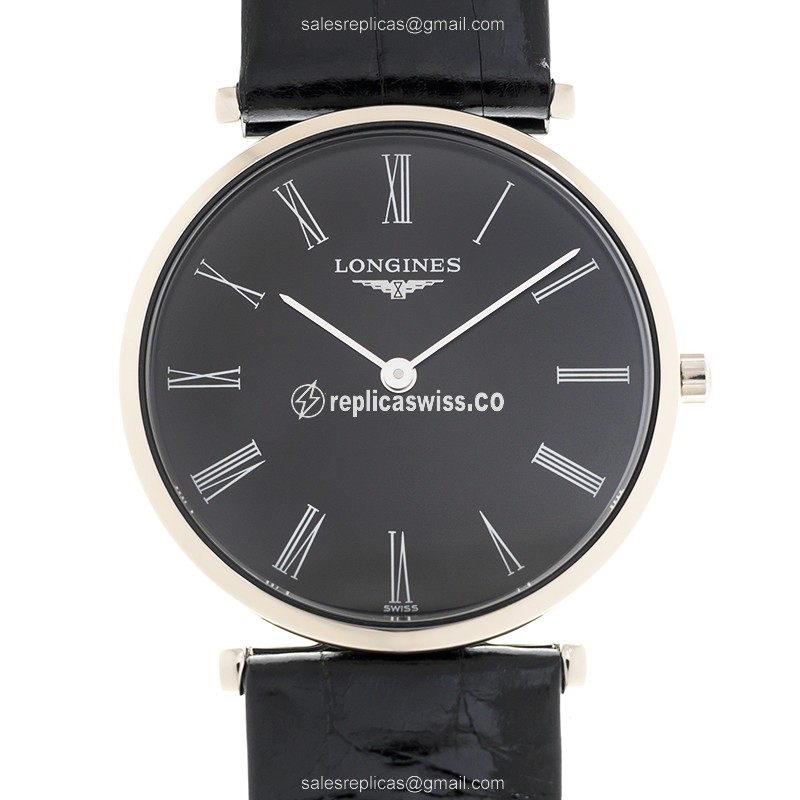 Longines L4.512.4.51.2 Replica - Quartz - Stainless Steel Case - Black Dial, Leather Strap - Luxury Replica LA GRANDE Watch