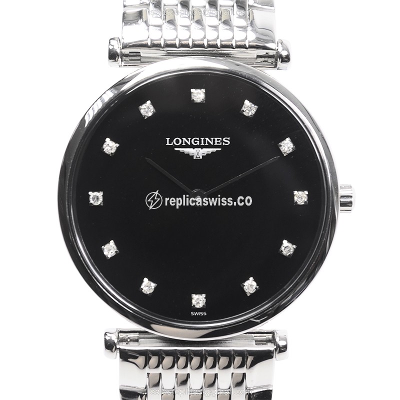 Longines L4.512.4.58.6 Replica - Quartz - Steel - Black Dial on Silver Steel Strap - Luxury Replica LA GRANDE Watch