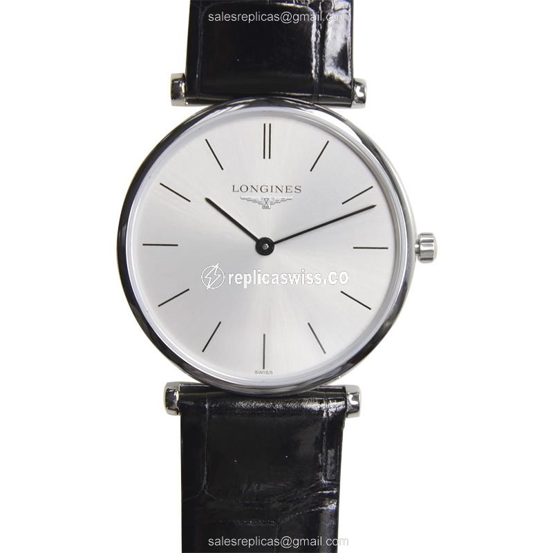 Longines L4.512.4.72.2 Replica - Quartz - Stainless Steel Case - Silver Dial on Black Alligator Strap