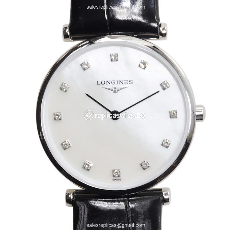Longines L4.512.4.87.2 Replica - Quartz - Stainless Steel Case - White Dial, Alligator Strap - Luxury Replica LA GRANDE Watch