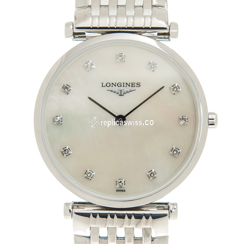 Longines LA GRANDE Quartz - Steel Case, White Dial, Silver Clasp - Steel Strap - Luxury Replica LA GRANDE Watch