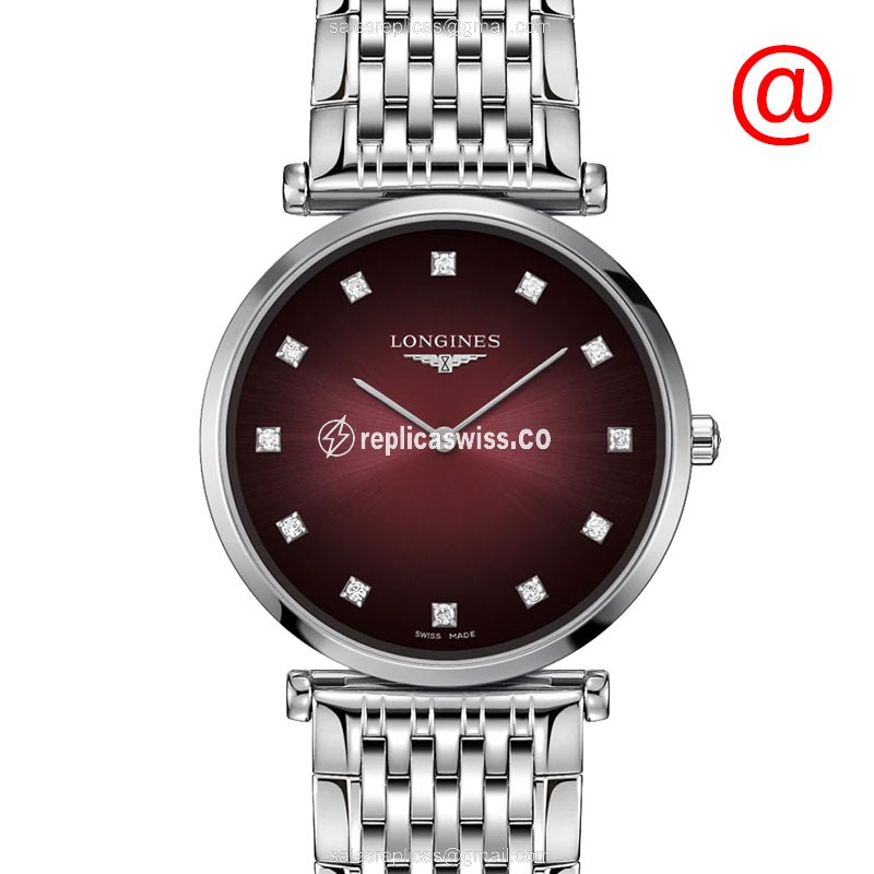Longines L4.512.4.91.6 Replica - Quartz - Red Dial, Silver Clasp, Steel Strap
