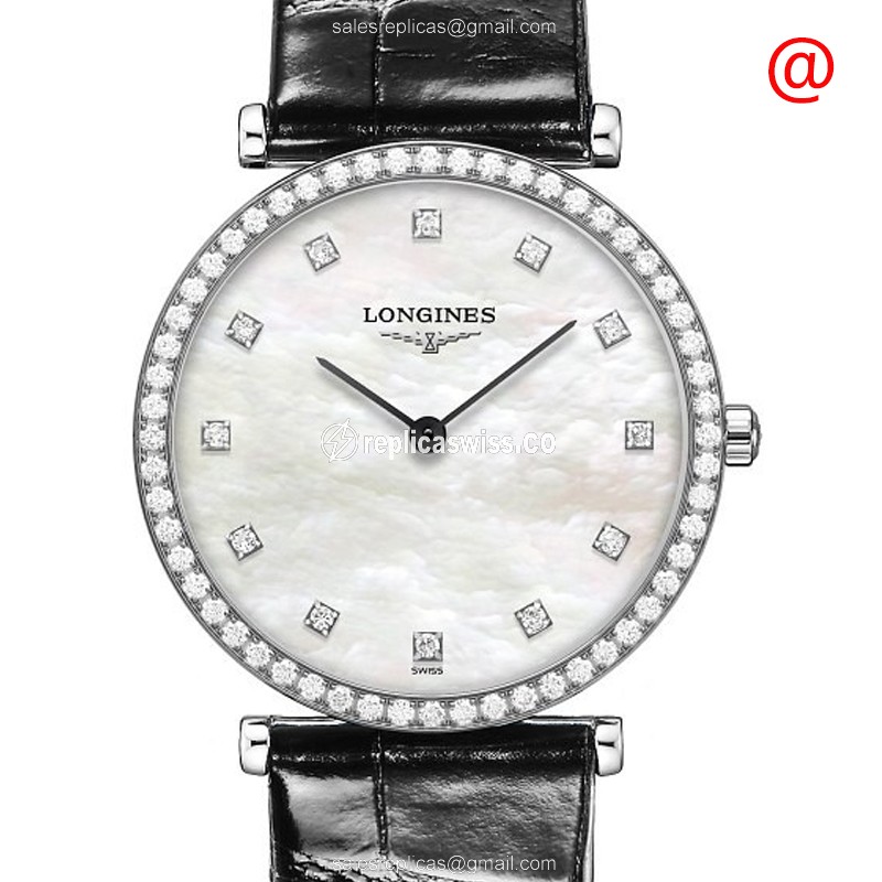 Longines L4.513.0.87.2 Replica - Quartz - Diamond Case - White Dial, Leather Strap - Luxury Replica LA GRANDE Watch