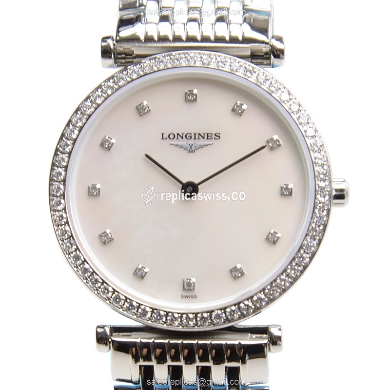 Longines L4.513.0.87.6 Replica - Quartz, Diamond Case - White Dial, Silver Steel Strap