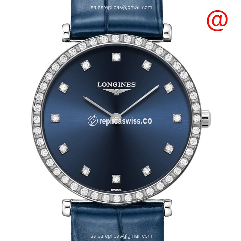 Longines LA GRANDE Replica - Quartz - Steel Case, Blue Dial - Alligator Blue Strap - Luxury Replica LA GRANDE Watch