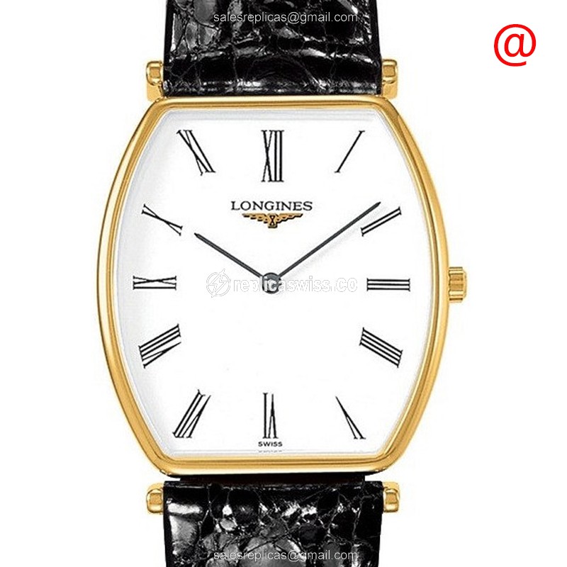 Longines LA GRANDE Quartz - PVD Gold Case - White Dial - Leather Black Strap - Buckle Clasp - Luxury Replica LA GRANDE Watch