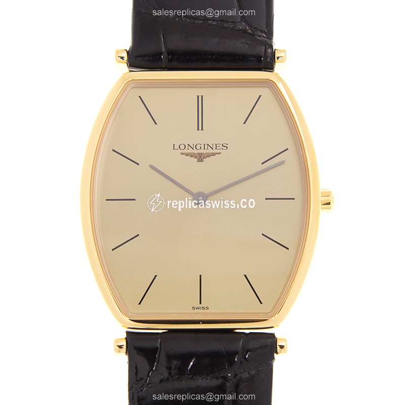 Longines L4.705.2.32.2 Replica - Quartz - 18kt Gold Case - Gold Dial, Leather Strap