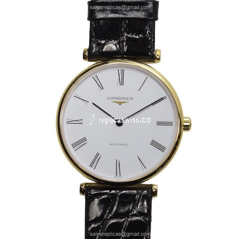 Longines LA GRANDE Replica - Automatic - 18kt Gold - White Dial, Black Alligator Strap