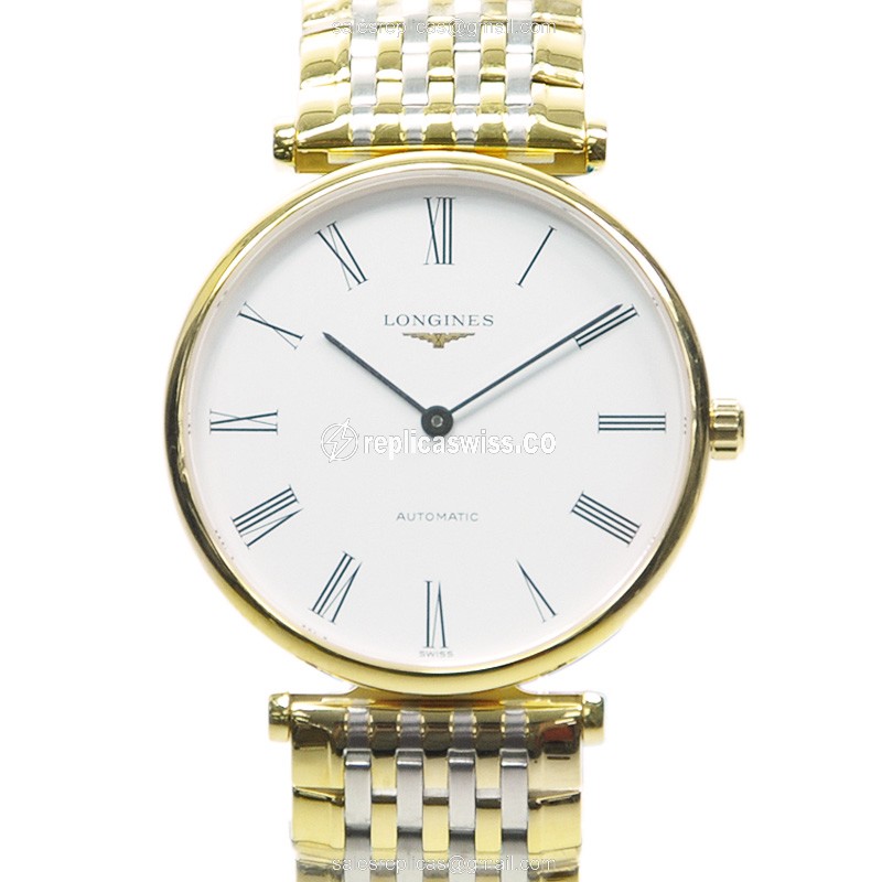 Longines LA GRANDE Replica - Automatic - PVD Gold - White Dial, Silver Clasp - Luxury  Watch
