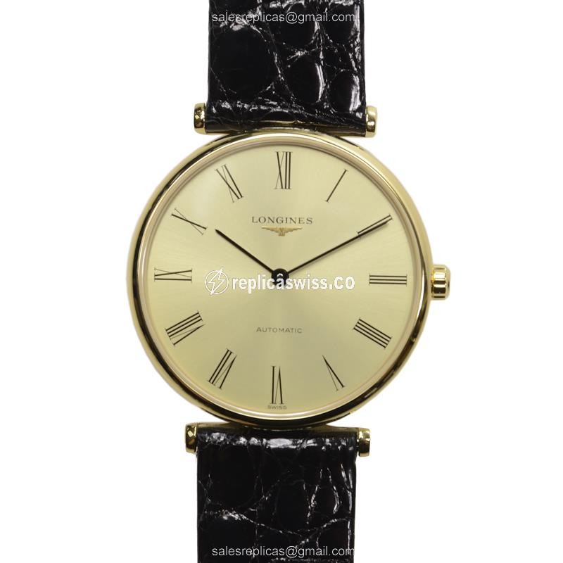 Longines LA GRANDE Replica - Automatic - Steel Case, Gold Dial - Leather Strap - Luxury Replica LA GRANDE Watch