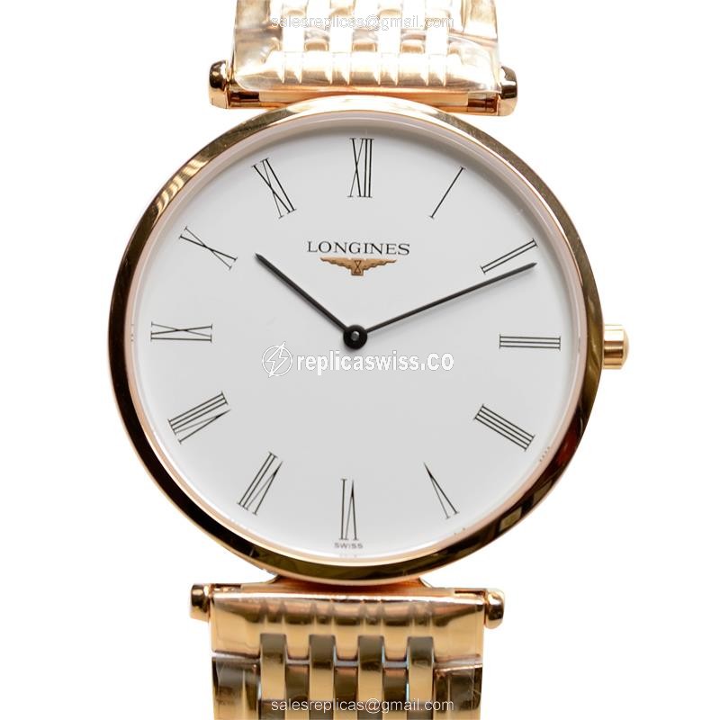 Longines L4.709.1.11.8 Replica - Quartz - 18kt Yellow Gold - White Dial, Gold Clasp - Luxury Replica LA GRANDE Watch