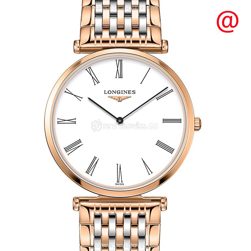Longines LA GRANDE Replica - Quartz - 18kt Rose Gold Case - White Dial, Gold Clasp & Strap
