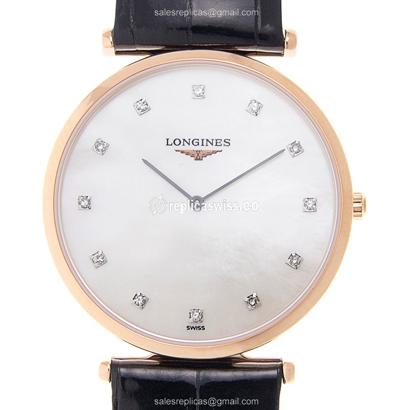 Longines LA GRANDE Replica - Quartz - 18kt Rose Gold - White Dial - Buckle Clasp - Luxury Replica LA GRANDE Watch