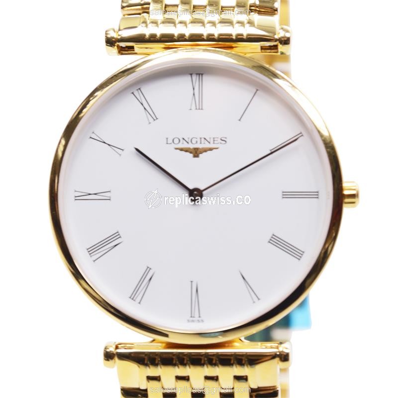 Longines L4.709.2.11.8 Replica - Quartz - Gold PVD Case - White Dial, Gold Strap