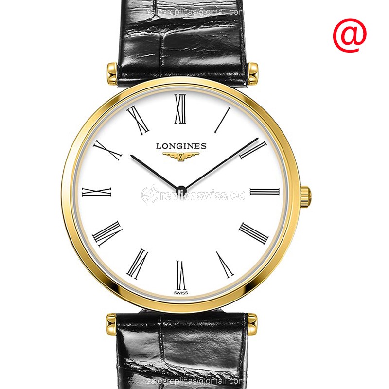 Longines LA GRANDE Quartz PVD Gold - White Dial, Alligator Black Strap, Buckle Clasp