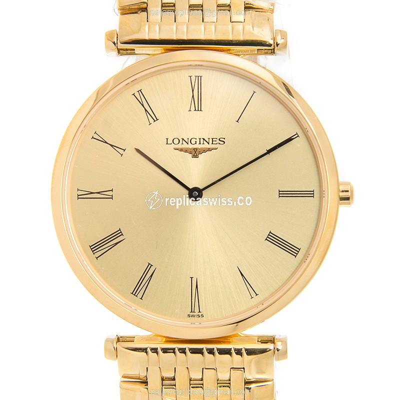 Longines LA GRANDE Replica - Quartz - 18kt Gold Case - Gold Dial - Gold Strap - Luxury Replica LA GRANDE Watch
