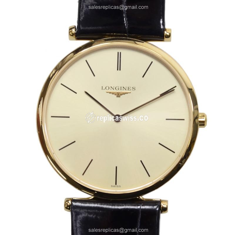 Longines LA GRANDE Quartz PVD Gold - Automatic - Gold Dial on Black Alligator Strap - Luxury Replica LA GRANDE Watch