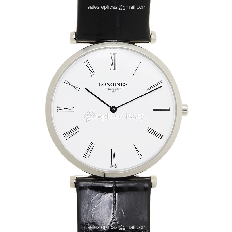 Longines LA GRANDE Quartz - Stainless Steel - White Dial - Buckle Clasp - Black Alligator - Luxury Replica LA GRANDE Watch