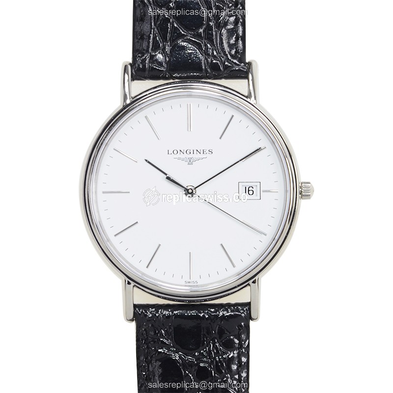 Longines L4.709.4.12.2 Replica - Quartz - Stainless Steel - White Dial, Leather Strap - Luxury Replica LA GRANDE Watch