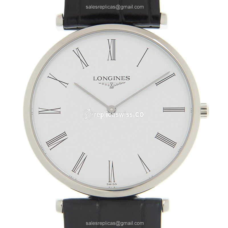 Longines LA GRANDE Quartz - Steel Case, White Dial, Leather Strap, Buckle Clasp