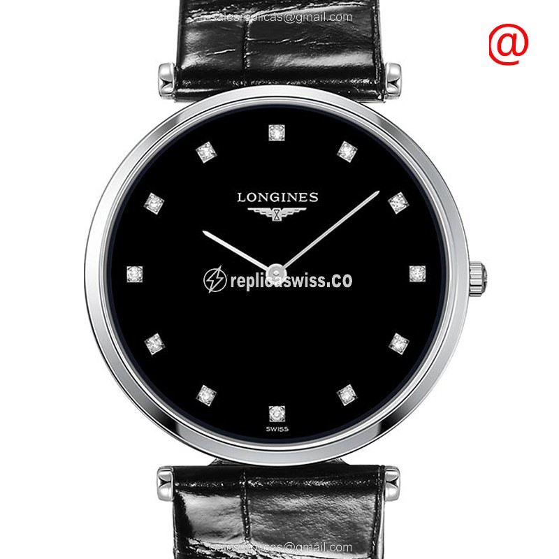 Longines LA GRANDE Quartz - Stainless Steel Case - Black Dial - Leather Strap - Buckle Clasp - Luxury Replica LA GRANDE Watch