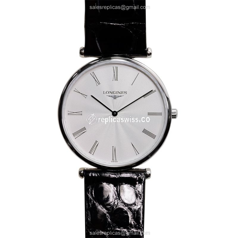 Longines LA GRANDE Quartz - Stainless Steel Case - White Dial - Black Alligator Strap - Luxury Replica LA GRANDE Watch
