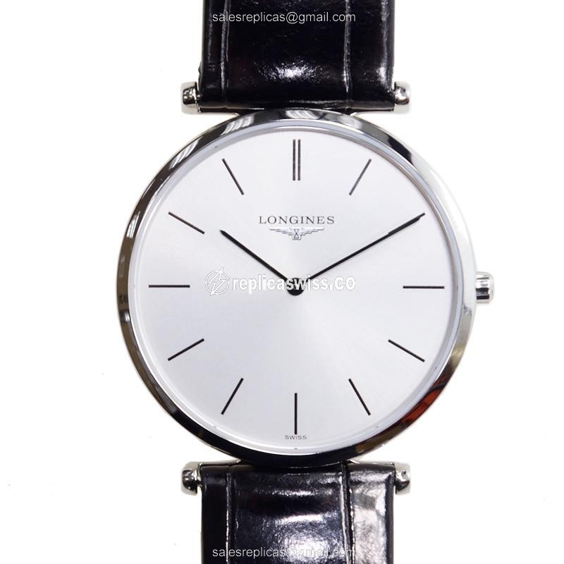 Longines L4.709.4.72.2 Replica - Quartz - Stainless Steel - White Dial on Black Alligator