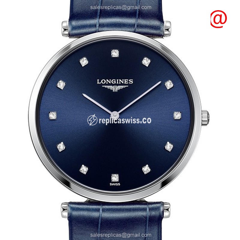 Longines LA GRANDE Replica - Quartz - Stainless Steel Case, Blue Dial on Leather Strap
