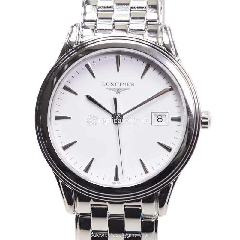Longines L4.716.4.12.6 Quartz Steel - White Dial Silver Clasp Steel Strap - Luxury Replica FLAGSHIP Watch