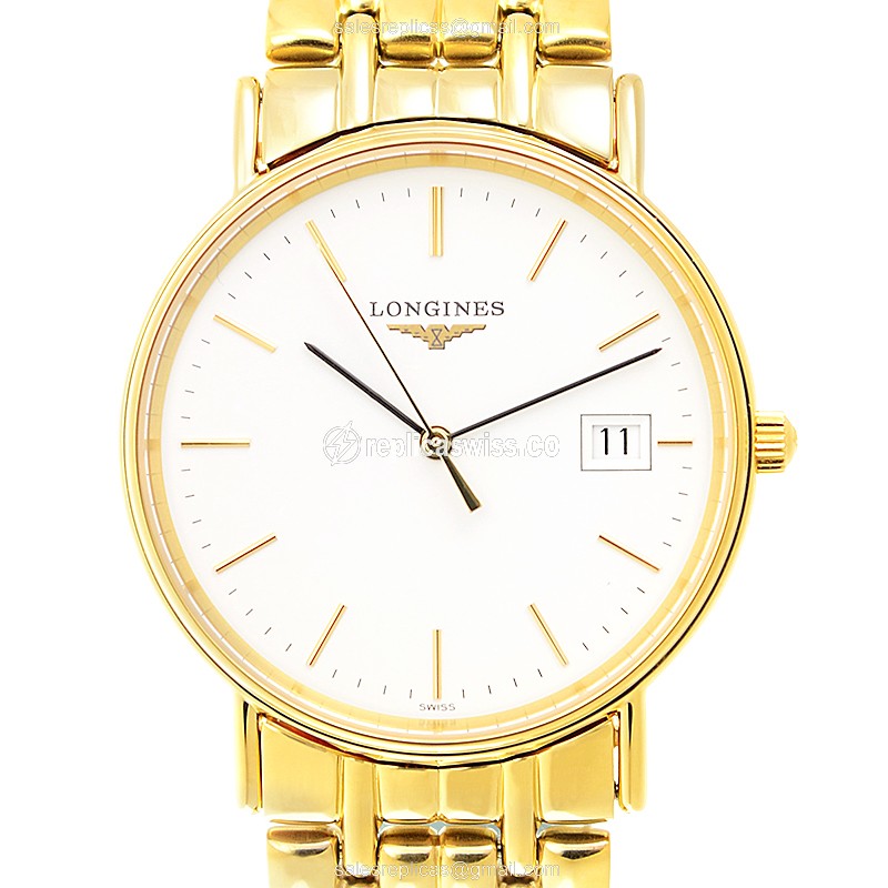 Longines Presence Quartz Gold-Plated - White Dial - Steel Case - Gold Strap - Clasp