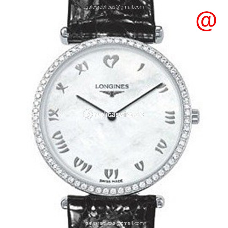 Longines LA GRANDE Quartz - Diamond Case, White Dial - Leather Strap, Buckle Clasp