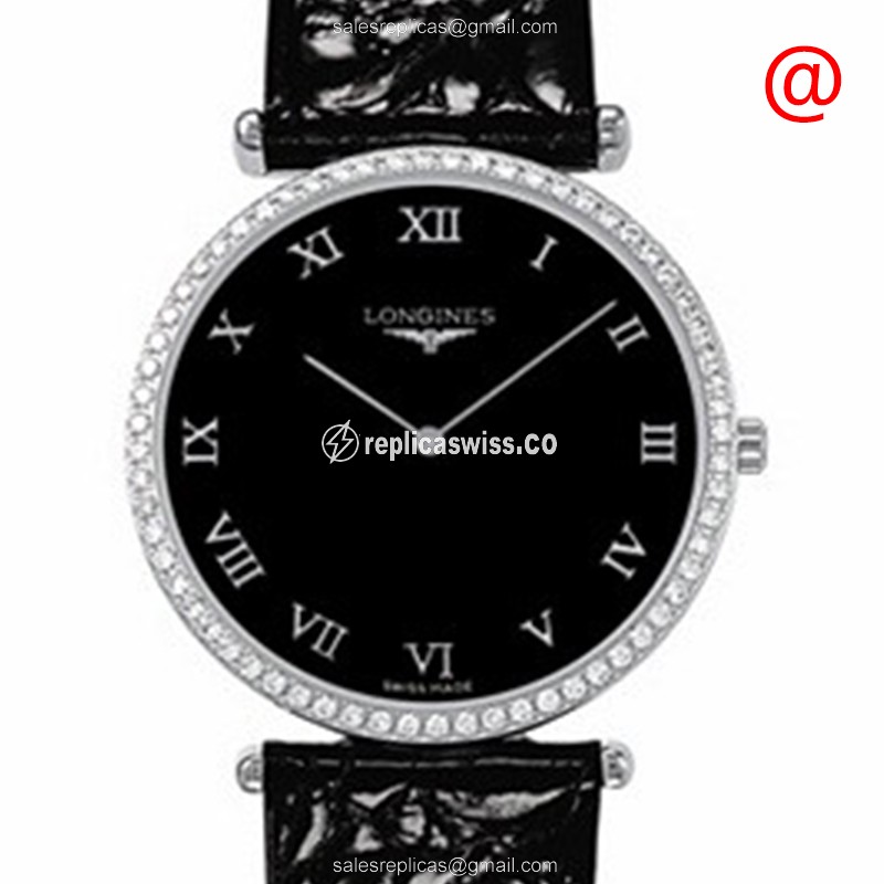 Longines L4.741.0.51.2 Replica - Quartz - Stainless Steel Case, Black Dial, Leather Strap