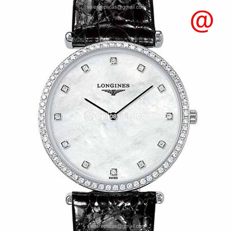 Longines L4.741.0.80.2 Replica - Quartz - Stainless Steel Case - White Dial on Black Leather Strap