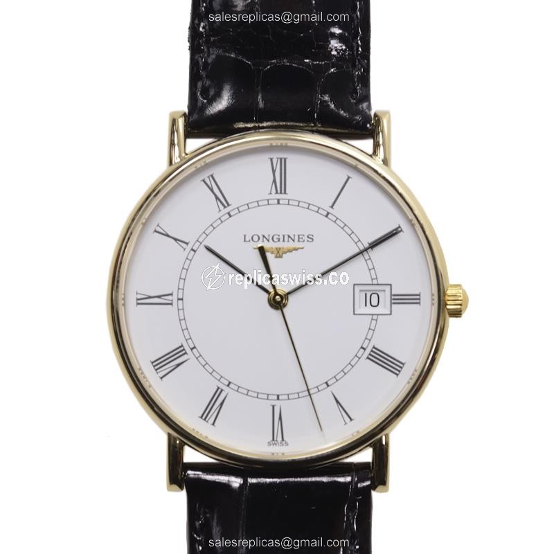 Longines Presence Replica - Quartz - 18kt Gold - White Dial, Buckle Clasp