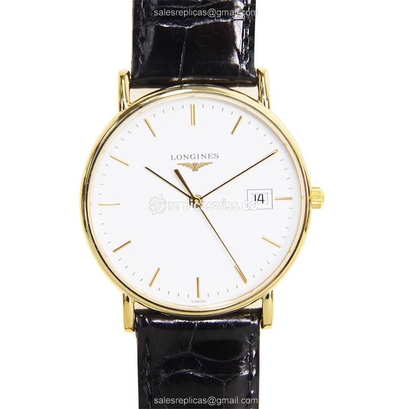 Longines L4.743.6.12.0 Replica - Quartz - 18kt Gold - White Dial, Buckle Clasp