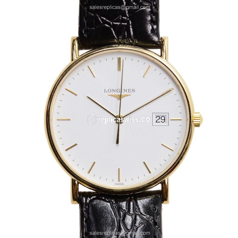 Longines L4.743.6.12.2 Replica - Quartz - 18kt Gold - White Dial, Buckle Clasp - Luxury Replica LA GRANDE Watch