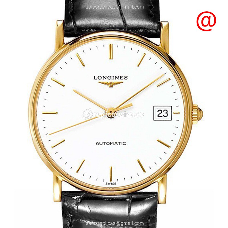 Longines Presence Replica - Automatic - 18kt Gold Case - White Dial - Black Leather Strap