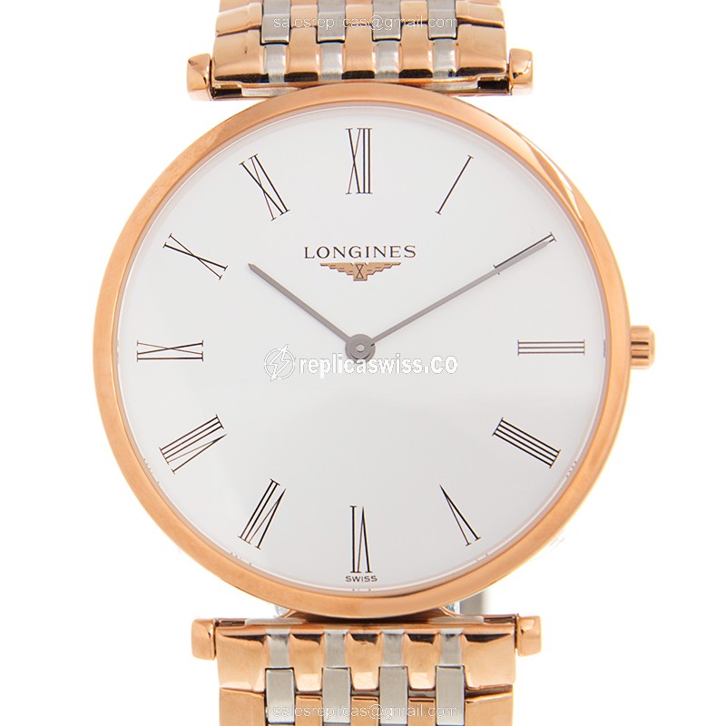 Longines LA GRANDE Replica - Quartz - 18kt Rose Gold & Steel - White Dial - Luxury Replica LA GRANDE Watch