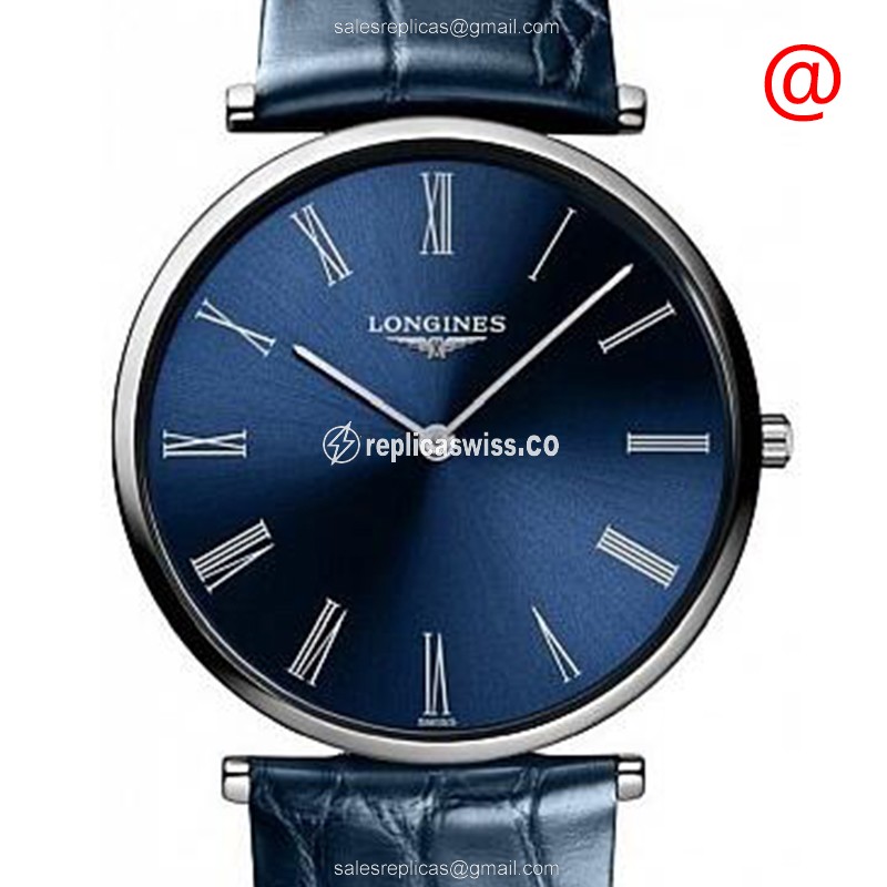 Longines La Grande Replica, Quartz, Blue Dial, Leather Strap - Luxury Replica LA GRANDE Watch