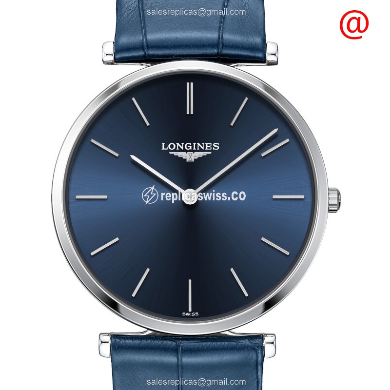 Longines LA GRANDE Quartz - Steel Case - Blue Dial - Leather Blue Strap - Buckle Clasp - Luxury Replica LA GRANDE Watch