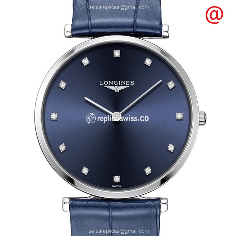 Longines LA GRANDE Quartz - Blue Dial - Stainless Steel Case - Leather Blue Strap - Buckle Clasp - Luxury Replica LA GRANDE Watch