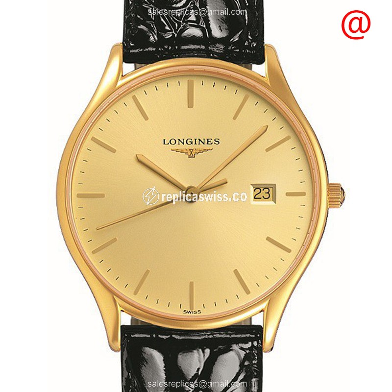 Longines Lyre Replica - Quartz - Gold PVD Case - Gold Dial - Leather Strap - Black Buckle - Luxury Replica LONGINES LYRE Watch